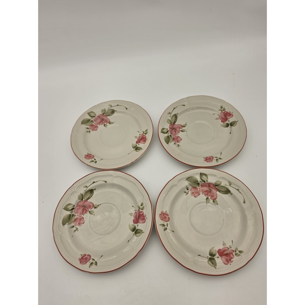 Lot Of 4 Gibson Designs Roseland Pattern Floral Ceramic Plates 6.5 "
